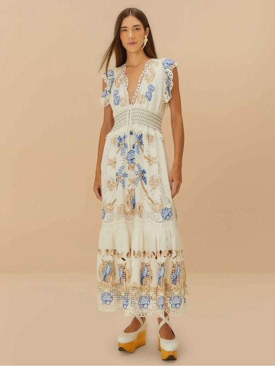 FARM Rio Dresses & Skirts - FARM Rio Romantic Richelieu Lace & Embroidery Maxi Dress, NWT 🇧🇷